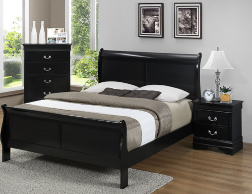 LP SLEIGH BED WITH MATTRESS AND BOXSPRING IN BLACK
