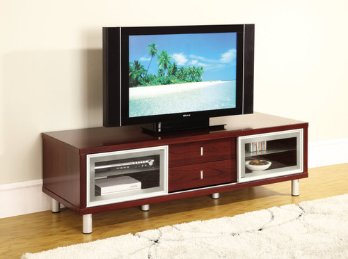 TV Stand Entertainment Console In Contemporary Mahogany Finish