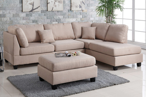 REVERSIBLE 3-pcs SECTIONAL SOFA SET W/OTTOMAN IN SAND LINEN