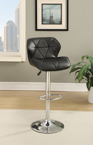 ADJUSTABLE 2 PIECES BAR STOOL WITH DIAMOND ACCENT STITCHING UPLHOLSTERED IN BLACK FAUX LEATHER