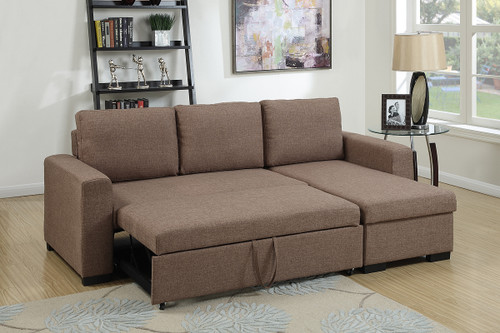 2PC CONVERTIBLE SECTIONAL with PULL-OUT BED in Light Coffee Linen