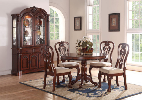 5PCS ROUND DINING TABLE SET IN DARK CHERRY WOOD FINISH