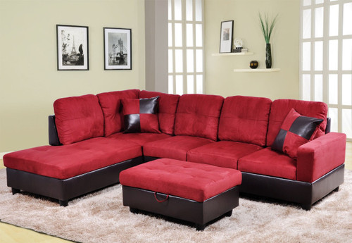 2 PCS CHRISTROPHER RED SECTIONAL WITH ACCENT PILLOWS (RIGHT FACING SOFA) - F104A