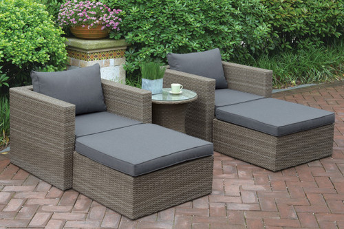 5PC OUTDOOR PATIO SOFA SET TAN RESIN WICKER