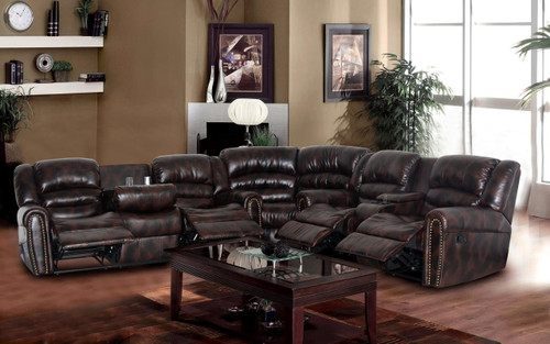 Daniel 3PC Sofa Loveseat and Wedge With Recliner & Drop Table Set - GS4000