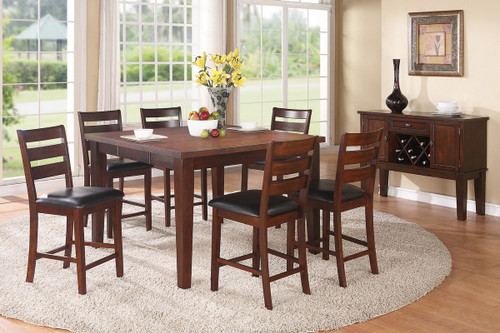 7PCS WALNUT WOOD COUNTER HEIGHT TABLE SET-F2208-F1297