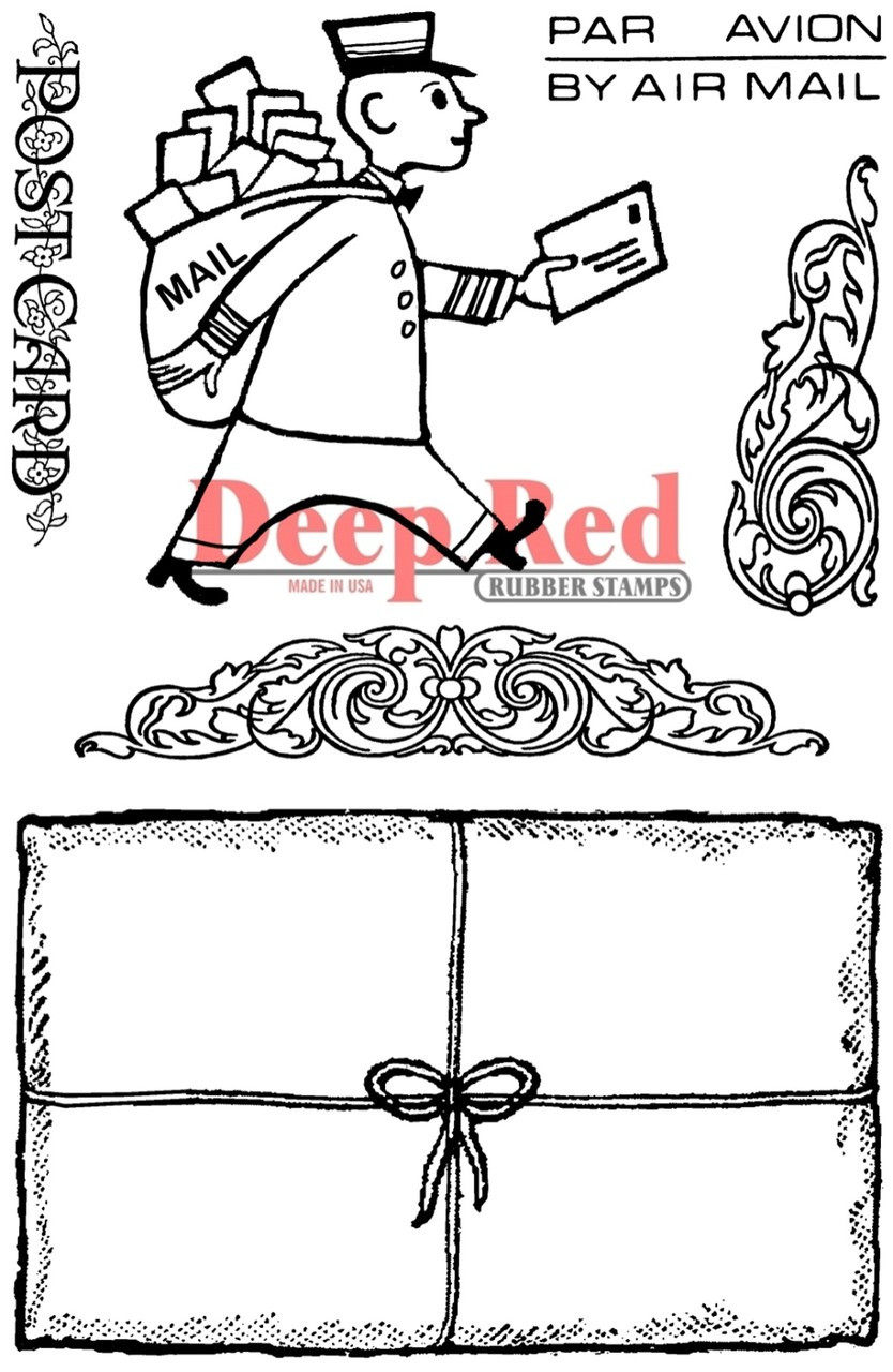 mailman postcard rubber cling stamp deep red stamps