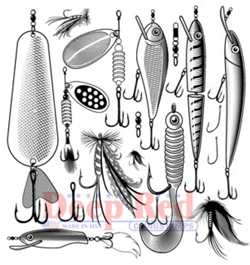 Deep Red Stamps Fishing Lures Background Rubber Cling Stamp Deep Red Stamps Fishing Lures Background Rubber Cling Stamp