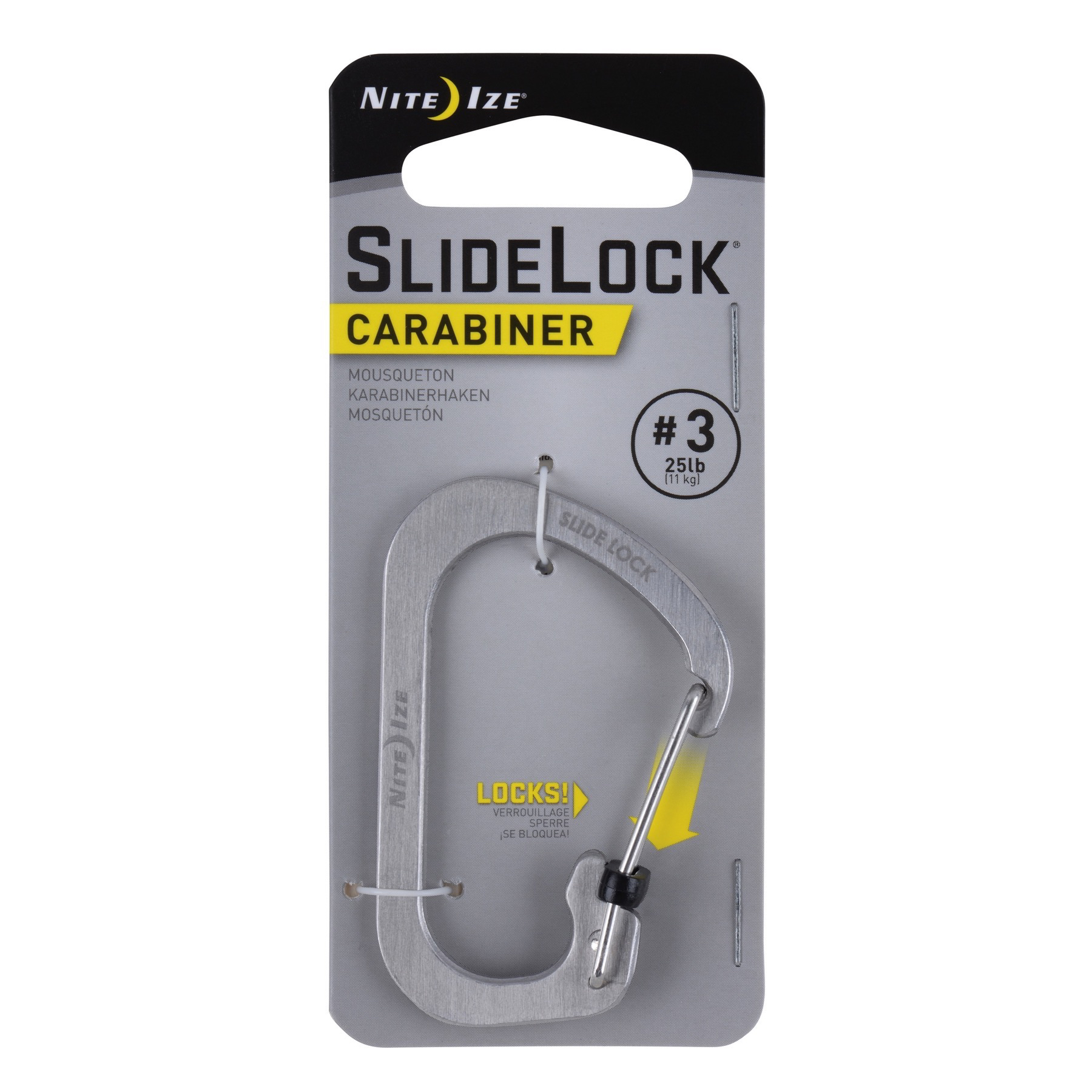 3-Pack Nite Ize SlideLock Carabiner #3 Black Stainless Steel Locking Biner