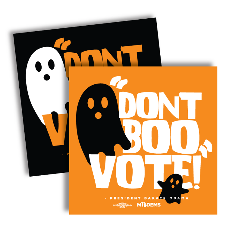 "Don't Boo, Vote!" graphic on (4" x4" Vinyl Sticker -- Pack of Two!)