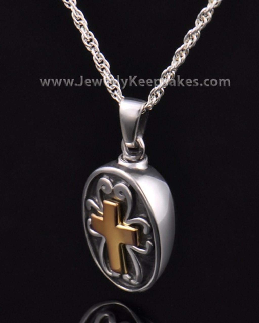 Finely crafted crosses with oval in sterling silver