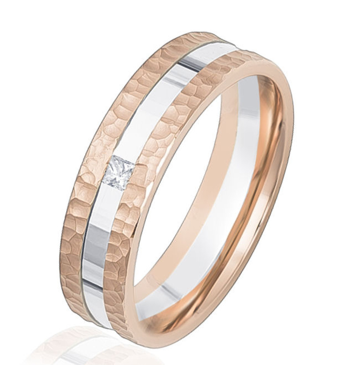 Rose & White Gold Hammered Diamond Wedding Ring