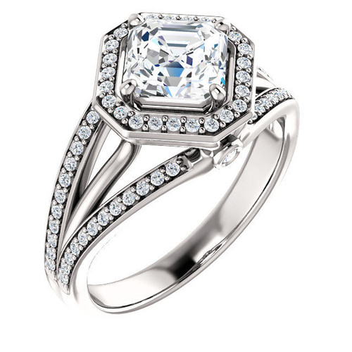 White Gold Asscher Cut Halo Engagement Ring
