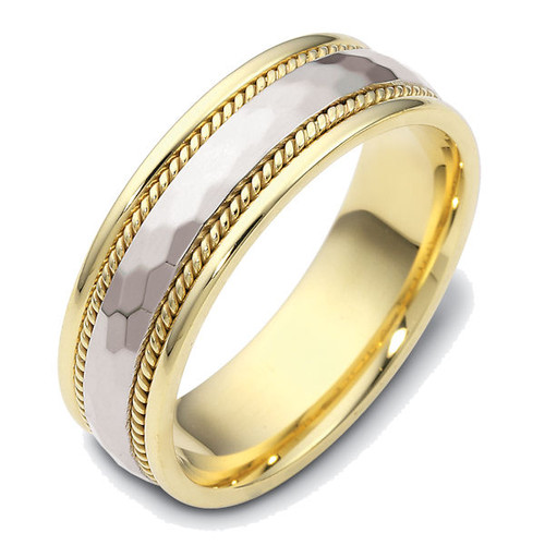 14Kt Two-Tone Hammered Wedding Ring