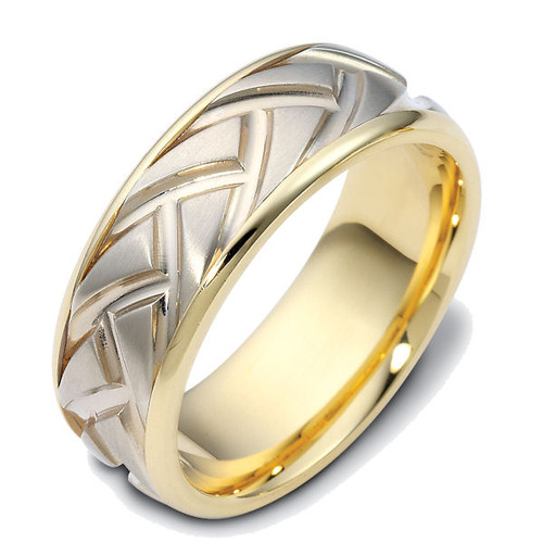 14Kt Two-Tone Carved Wedding Ring