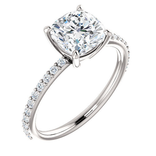 Cushion Cut Diamond Accent Engagement Ring