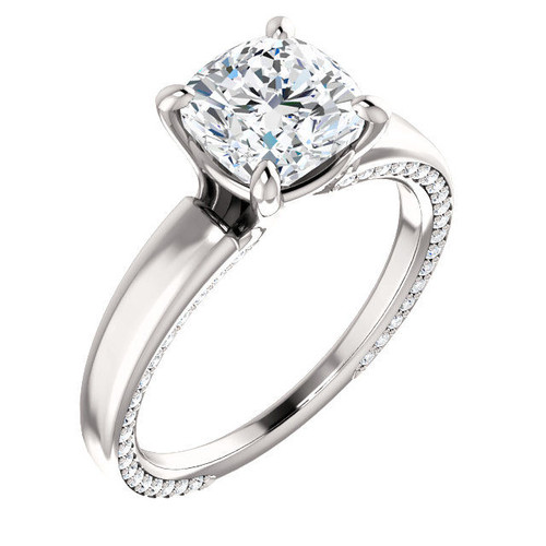 Platinum Cushion Cut Diamond Accent Engagement Ring