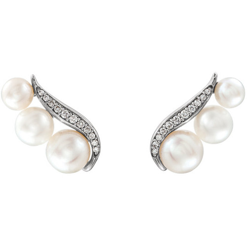 White Gold Freshwater Pearl & Diamond Earrings