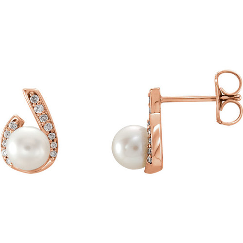Rose Gold Diamond & Pearl Earrings
