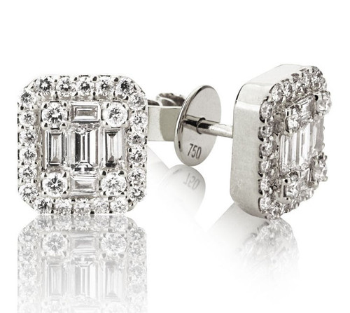 Round & Baguette Diamond Earrings