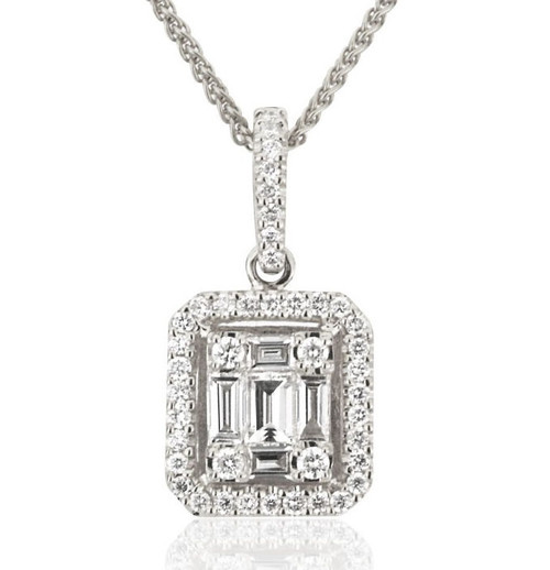 Round & Baguette Diamond Pendant 0.50 Ct Tw
