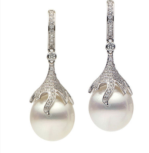 Pearl & Diamond Drop Earrings