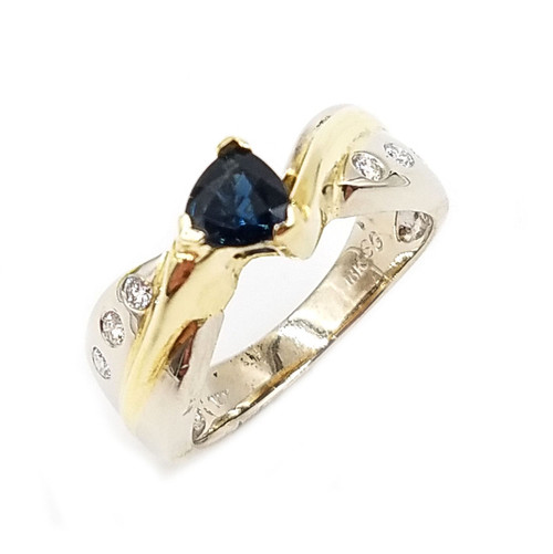 14kt two-tone genuine blue sapphire & diamond ring