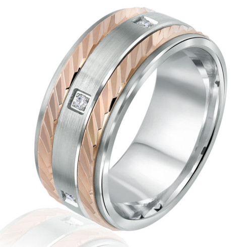 Rose & White Gold Princess Cut Wedding Ring