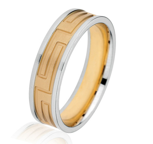 Two Tone Greek Key Wedding Band