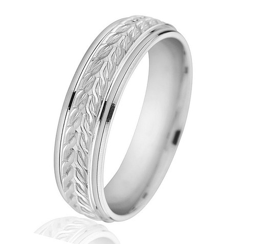 White Gold Carved Wedding Band