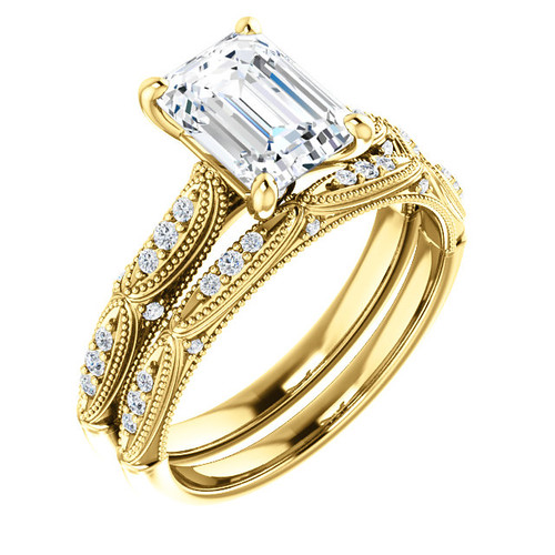 Emerald Cut Vintage Diamond Bridal Set