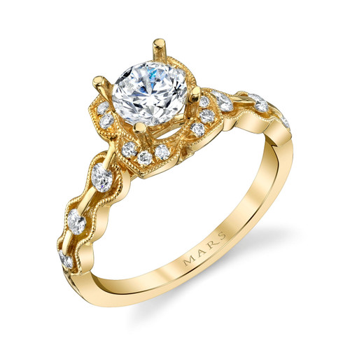 Yellow Gold Floral Diamond Halo Engagement Ring