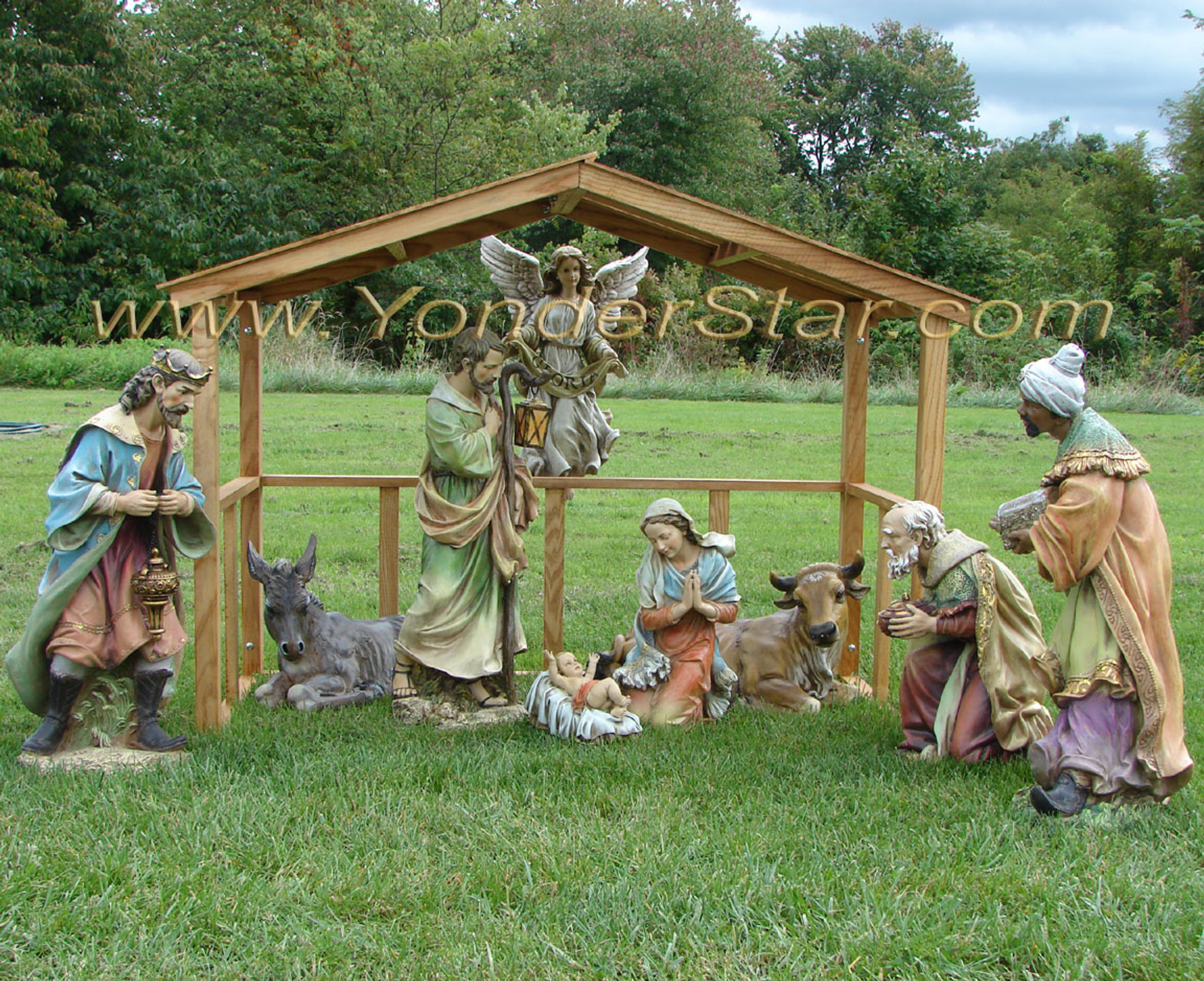 Outdoor Nativity Scene with Wooden Stable Yonder Star Christmas Shop LLC