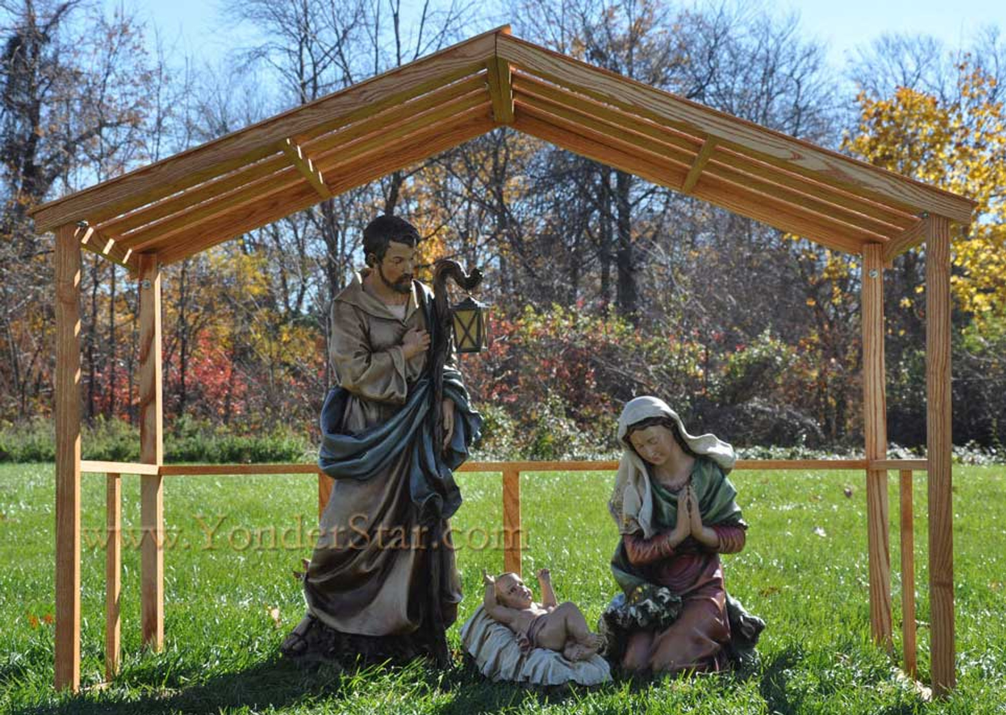 Large Outdoor Nativity Set With Wooden Stable YonderStar   Outdoor Nativity Set  93831.1504279538 