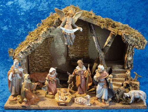 5" Fontanini Nativity Scene 11 pc w 11.5" Wooden Stable 54490
