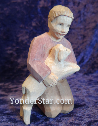 Boy Kneeling with Sheep - Huggler Nativity Woodcarving