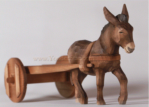 Donkey with Cart - Huggler Nativity Woodcarving - 14 cm Scale