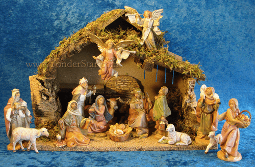 5" Fontanini Nativity Set 16 pc w 12" Wooden Stable 54492