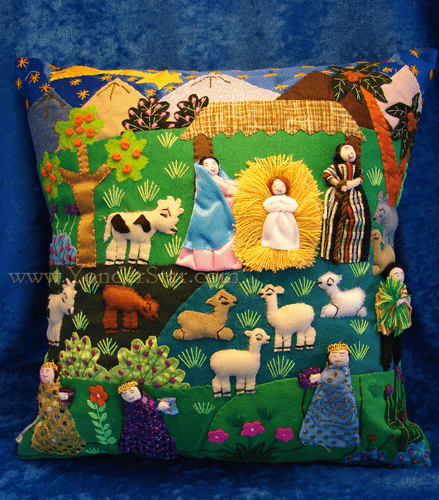 Arpillera Nativity Pillow - Fair Trade Peru : Pre-Order