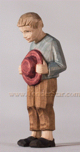 Boy with Hat - Huggler Nativity Woodcarving - 14cm Scale