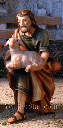 Shepherd Holding Lamb LEPI Nazarene Wooden Nativity