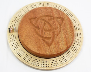 Four Player Cribbage Board Trinity Knot Mahogany and Curly Maple