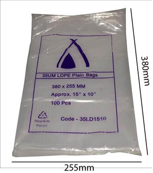 Heavy Duty LDPE Plain Bags 380 x 255 mm pack of 100