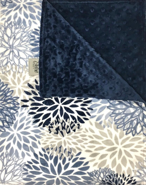 Delore Baby Blue Blooms/ Navy Minky Dot Baby Blanket Delore Baby Blue Blooms/ Navy Minky Dot Baby Blanket