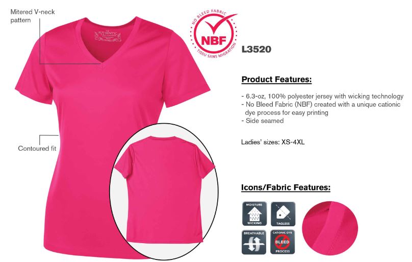 L3520 T-shirt sport col V Pro Team femme