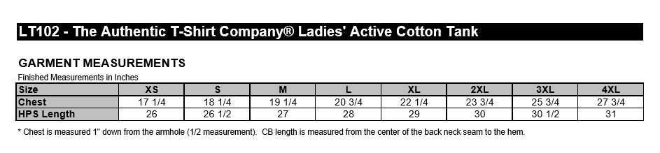 authentic t shirt company size chart
