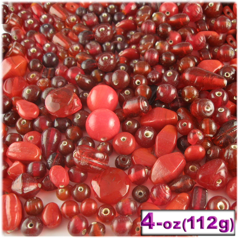 Glass Beads Assorted 612mm 4oz=112g The Crafts Outlet Red