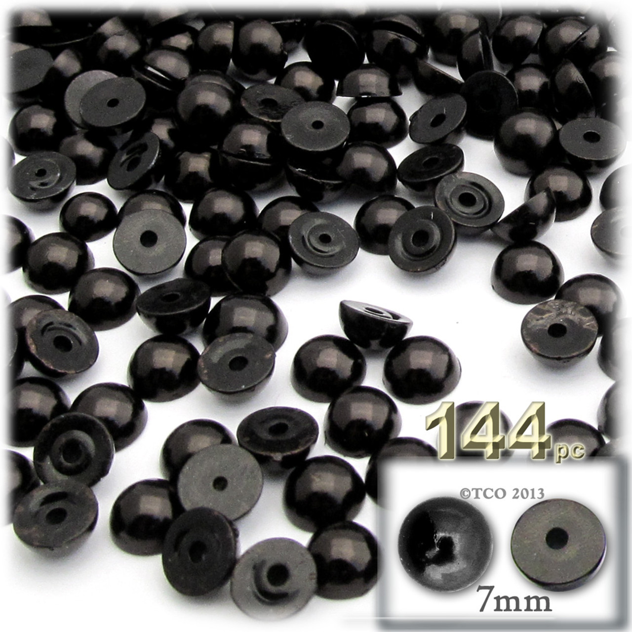 Half Dome Pearl Plastic beads 7mm 144pc Pitch Black Crafts