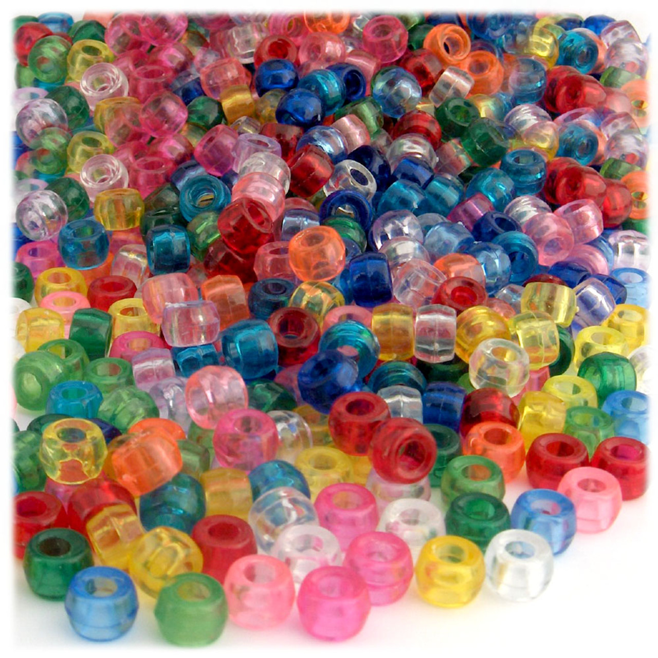 Pony Beads | Transparent | 9x6mm | 100-pc | Multi Mix | Crafts Outlet
