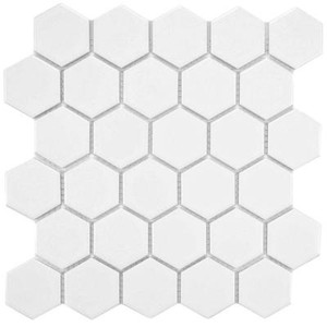Matte white hexagon mosaic tiles